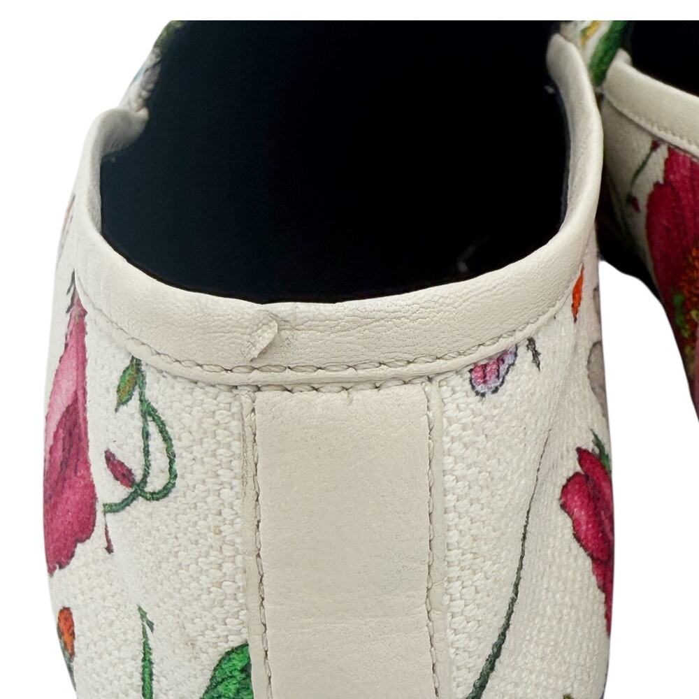 Gucci Jordaan Horsebit Loafer Cream White Floral Canvas Size 37 US 7 Flat Shoe - Picture 7 of 15